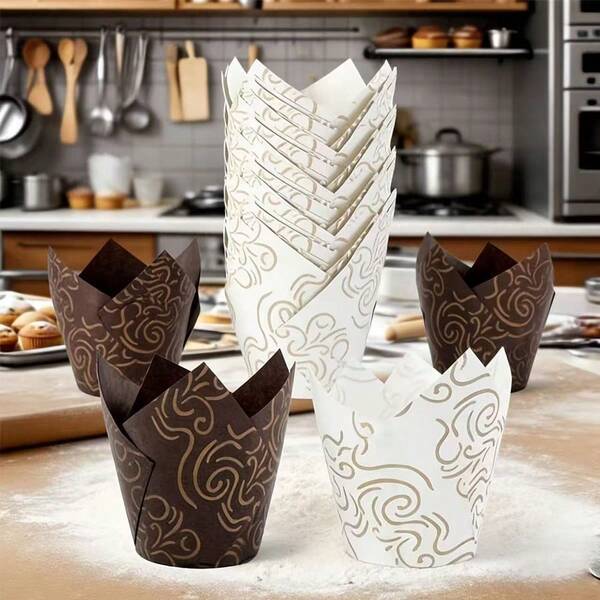 50/100/200 Stück Tulpen Cupcake Förmchen, ölbeständig und hitzebeständig, Backförmchen und Muffinförmchen, geeignet für Hochzeiten, Geburtstage, Weihnachten und Baby-Shower-Partys