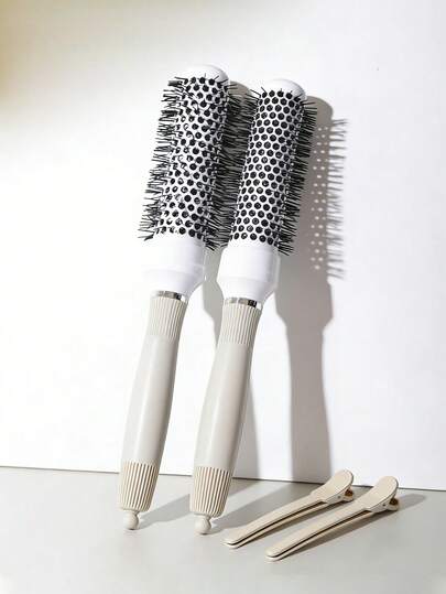 Round Hair Dryer Brush With Hair Clip / 2-In-1 Straightener And Curler Brush / Lightweight And Portable Salon-Grade Hairbrush, Suitable For All Hair Types