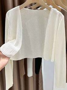 1 pieza Cárdigan de encaje blanco, combinado con vestido de tirantes, chaqueta ligera tipo bolero para el aire acondicionado en verano - Negro - Ver 11
