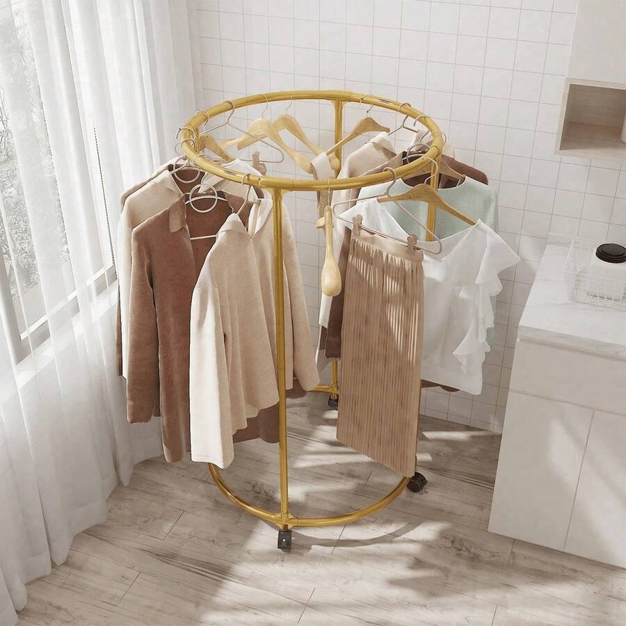 1pc Heavy Duty Metal Rolling Garment Rack, With Round Load Capacity, Super Strong Load Bearing, 16mm Tube Diameter, Space Saving, Sturdy Metal Floor Standing Multi-Rod Clothes Rack, Suitable For Bedroom, Dorm And Balcony;Freestanding Rotating Clothes Rack, Portable Clothes Rack, Independent Clothes Rack, Retail Clothing Display Rack, Laundry Room Storage Rack, Home Decor, Room Decor, Wardrobe Storage Rack, Holiday Gift - Black - View 1