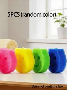 Smiling Face Pattern Non-Scratch Sponges, Colorful, Soft Brush-Like Texture, Gentle On Surfaces, Suitable For Pots, Pans, And Utensils, Available In Green, Yellow, Pink, And Blue, Sensitive Beige, For Facial Magic Cleaning,Essential Kitchen Cleaning Supplies - A - View 12