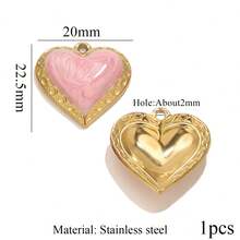 1 pieza Colgante con forma de corazón vintage de acero inoxidable con baño de oro de 18K, disponible en colores como rojo y rosa, adecuado para hacer collares, pulseras, pendientes y otras joyas DIY, gran regalo para mujeres - colgante de corazón - Ver 11