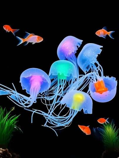 6pcs Aquarium Decorations, Glow-In-The-Dark Luminous Floating Jellyfish, Realistic Fluorescent Jellyfish Decor Without Electricity, Suitable For Fish Tank, Aquarium Accessories, Floating Jellyfish
