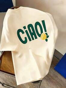 Tween Boy "CIAO" & Lemon Cartoon Print T-Shirt, Soft And Comfortable Fabric, Suitable For Boys To Wear For Travel, Vacation, Outdoor Sports, Daily Wear, Casual Travel, Best Choice! Fashionable Tween Boys' Spring/Summer Casual Versatile Top - Apricot - View 4