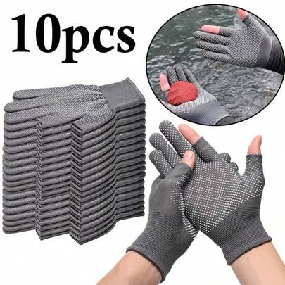 [Anti-Slip | Fishing Gloves]10 Gloves (5 Pairs) - Anti-Slip Fishing Gloves | Knitted Two-Finger Gloves, Suitable For Cycling, All-Season Outdoor Activities, Hiking, Sun Protection, Tea Picking - Machine Washable Or Hand Washable, Elastic Design, Perfect For Valentine's Day Or Birthday Gifts.