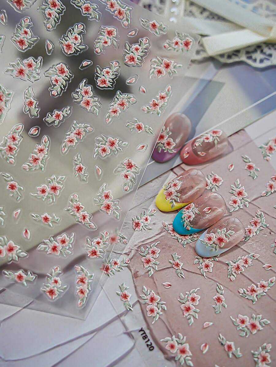 1 pieza de nuevo adhesivo de uñas con estilo chino de pez dorado y flor, lindo adhesivo decorativo de flor para manualidades de primavera con adhesivo 3D - Multicolor - Ver 1