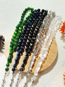 1pc Muslim Tasbih With 33 Shiny Silver Beads Pendant, Versatile Muslim Prayer Beads - Multicolor - View 5