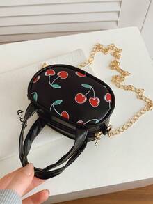 Nueva bolsa de hombro/bandolera versátil con estampado de cerezas, adecuada para volver a la escuela, graduación, viajes, regalos, uso diario - Negro - Ver 2