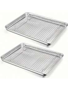 1pc Stainless Steel Baking Tray With Cooling Rack Set, Rust-Resistant Baking Pan, Thickened Rim, Suitable For Cooking And Baking, Eid Al-Fitr & Eid Al-Adha Supplies, Barbecue Tools - 31.5x24.5x2.5cm - View 12