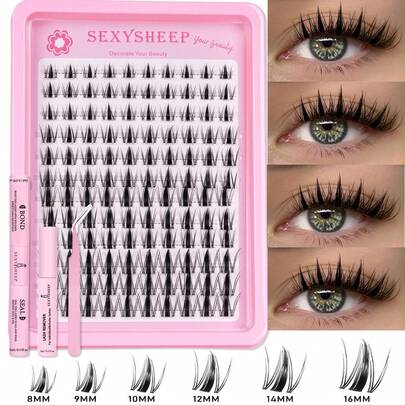SEXYSHEEP 480pcs, 144pcs, 120pcs, 96pcs, Lash Extension Kit, Personal Eyelash Set Includes Lash Bond&Seal, Remover, Tweezers, Lash Cluster Set, False Eyelashes, Suitable For Travel, Daily Wear (Beginner Friendly), Wedding, Date, Party, Holiday And More
