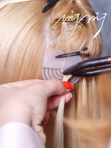 圆形接发垫模板，带保护带和刻度尺，单孔粘性保护垫，透明耐热垫工具套装，带粉色手柄钩针 - 彩色 - 查看 5