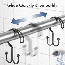 Black Shower Curtain Hooks Ring, 12 Pcs Double Sided Shower Hooks, Rust Proof Metal Shower Hooks For Bathroom, Anti-Drop Shower Rings For Shower Curtain & Liners - Black - View 8