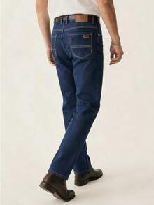 Jeans casuales de negocios de pierna recta y ajustada con diseño de bolsillo en ángulo, versátiles para uso diario - Azul - Ver 1