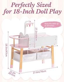 ROBUD 18 Inch Doll Changing Table With Storage & Mobile – Wooden Baby Doll Nursery Set, Pretend Play Furniture Toy For Kids - Pink - View 4