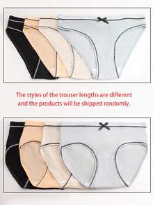 4 条装女士蝴蝶结纹理中腰黑色性感可爱比基尼内裤 - 黑色 - 查看 10