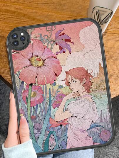 Ốp lưng máy tính bảng chống rơi thời trang họa tiết hoa và cô gái dễ thương, tích hợp lớp bảo vệ dày 360° chống sốc cho iPad thế hệ thứ 10 10.9 inch, vỏ bảo vệ bằng da di động cho máy tính bảng 10.2 inch.