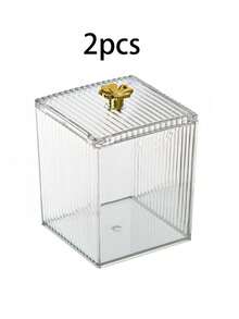 New Dust-Proof Makeup Pad, Lipstick, Cotton Swab Storage Box (With Lid) - Clear - View 9