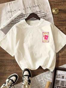High-Quality Plus-Size Pure Cotton Menswear,Women's Casual Round Neck Short Sleeve "LUEKY ME" Heart & Poker Graphic T-Shirt, Valentine's DaySoft Fabric - 杏色 - 查看 2