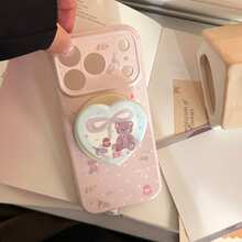 GUCADI Giá đỡ điện thoại từ tính hình gấu xám trái tim màu hồng dâu tây + ốp lưng điện thoại hình gấu hồng dễ thương cho iPhone 17 Pro Max, giá đỡ từ tính 16 chân tương thích với iPhone 13, 17 inch, kiểu tranh sơn dầu, dễ thương, nữ tính, sáng tạo, hình học, hoạt hình, độc đáo, phong cách - Bột ổi - Xem 8