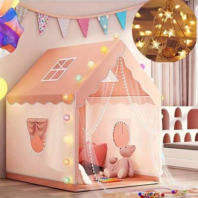 Alloy Stent-Kids Play Tent With A String Of Star Lights Children's Tent Playhouse Indoor Princess Girl Large House Outdoor Playground Children's Birthday Gift