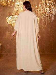 SUPGIR Plus Size Women Long Sleeve Reversible Waist Belt Sequin Patchwork Arabic Evening Dress Spring - Champagne - View 3