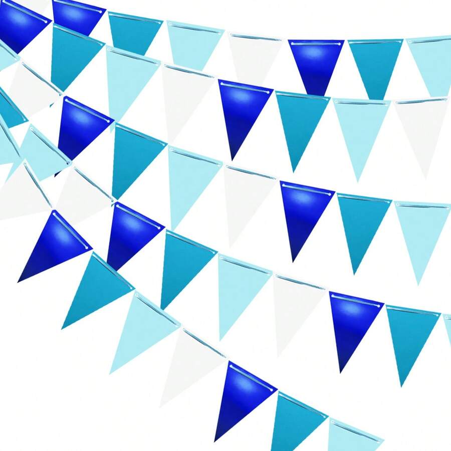 1 buc/2 buc steaguri triunghiulare albastre, decor de hârtie în stil oceanic pentru ziua de naștere, nuntă, fundal pentru petrecere aniversară, decorare tavan, bannere triunghiulare albastre pentru petrecere, steaguri triunghiulare albastre și albe, potrivite pentru petrecere preșcolară, articole pentru petreceri de ziua de naștere cu tematică nautică - Multicolor - Vizualizare 1