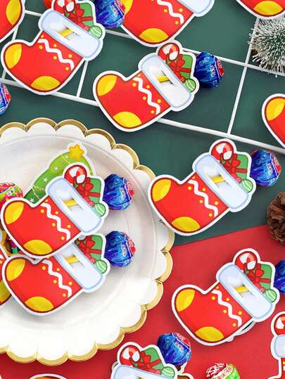 50 chiếc thiệp giấy trang trí hình kẹo mút Giáng sinh, thiệp trang trí kẹo kiểu tất.