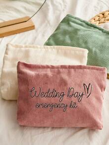 1pc Bride Wedding Emergency Makeup Bag - Personalized Polyester Cosmetic Bag, Lightweight Zipper Organizer, Machine Washable, Fade-Resistant, Foldable - Fashionable White Toiletry Pouch Make Up Bag Toiletry Bag Makeup Pouch Wash Bag Makeup Storage Durable Mothers Day Gift Holiday Essentials Mother Gifts - Multicolor - View 4