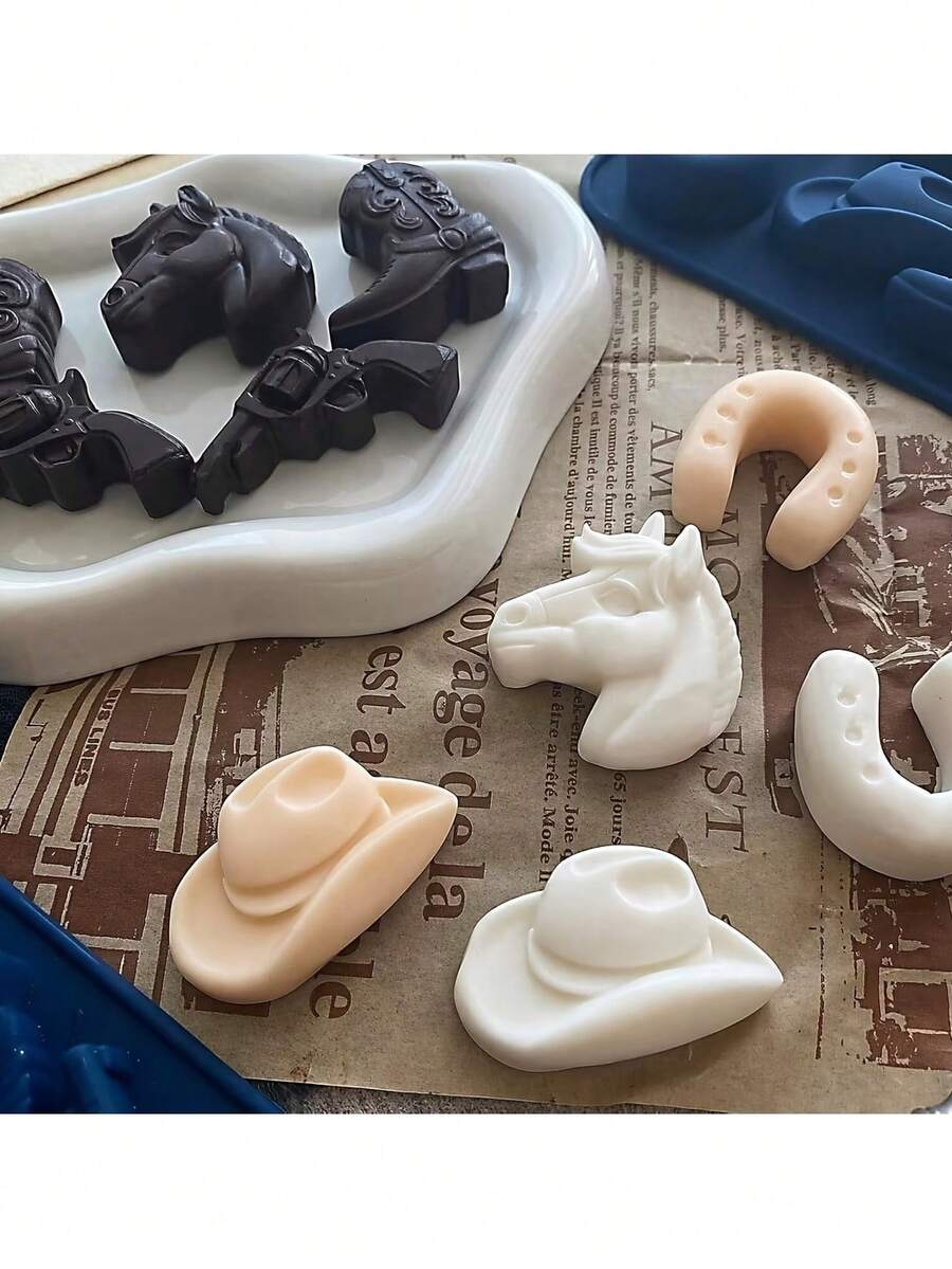 1/2 pièces Moule à chocolat thème denim, moule à bonbons thème western, moule de cuisson adapté pour décoration de cupcakes et de sucettes glacées - Bleu azur - Voir 1