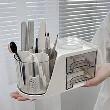 Hộp đựng bút xoay dung lượng lớn: Hộp đựng văn phòng phẩm để bàn bằng nhựa ABS với khả năng xoay 360 độ đa chức năng. - Trắng - Xem 5