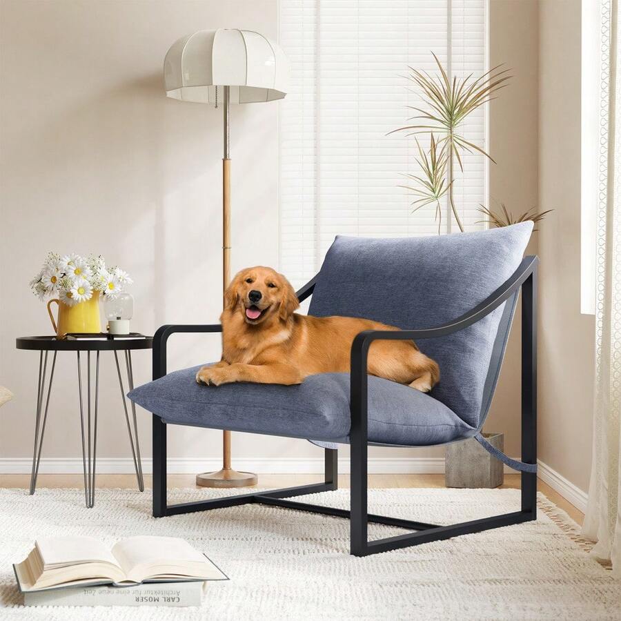 1pc/2pcs Modern Accent Chair, Metal Frame Reading Chair with Armrest and Soft Foam Cushion Decorative Chair, 280 Lbs Upholstered Sling Chairs for Living Room, Bedroom and Lounge - 1 unidad - Ver 1