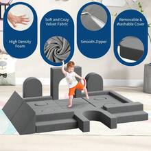 Sofá modular infantil de 22 piezas en espuma – Bloques suaves y confortables para juego creativo y educativo – , fácil de limpiar, estimula la creatividad - Gris - Ver 2