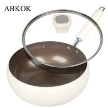 ABKOK Bộ 1 chảo rán lớn 4 lít bằng gang rèn, tráng men sứ titan, chảo bụng to, chảo hình bát, chảo chống dính, chảo xào rau, dùng được cho mọi loại bếp, chảo phẳng, chảo phẳng không chứa flo, ít khói, có nắp kính, dùng được cho bếp gas, bếp điện từ. - Xem 4