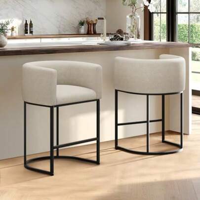 Counter Height Bar Stools Set Of 2 24 Inch Seat Height Barstools For Dining Room Fabric Upholstered Bar Chair For Kitchen Island Linen Counter Stools With Metal Legs Beigegift