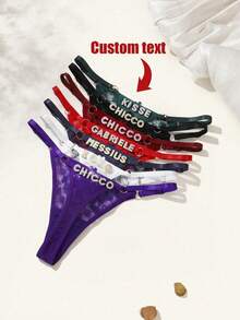 Personalized Thong With Rhinestone Words Funny Custom Thongs For Women Sexy Lace Underwear G-String Panties - Black - View 17