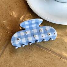 1pc Emijay Style Daisy Flower Plaid Hair Claw Clip, Elegant Hair Claw Hairpin Hair Accessory - Multicolor - View 6