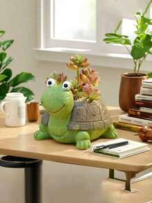 1pc Turtle Shaped Outdoor Garden Decor - Handmade Resin Planter, Mini Succulent Planter, Turtle Decor & Gift For Her, Small Succulent Planter, Suitable For Outdoor Water Garden, Perfect Gift For Outdoor Enthusiasts - Multiple Styles - View 1