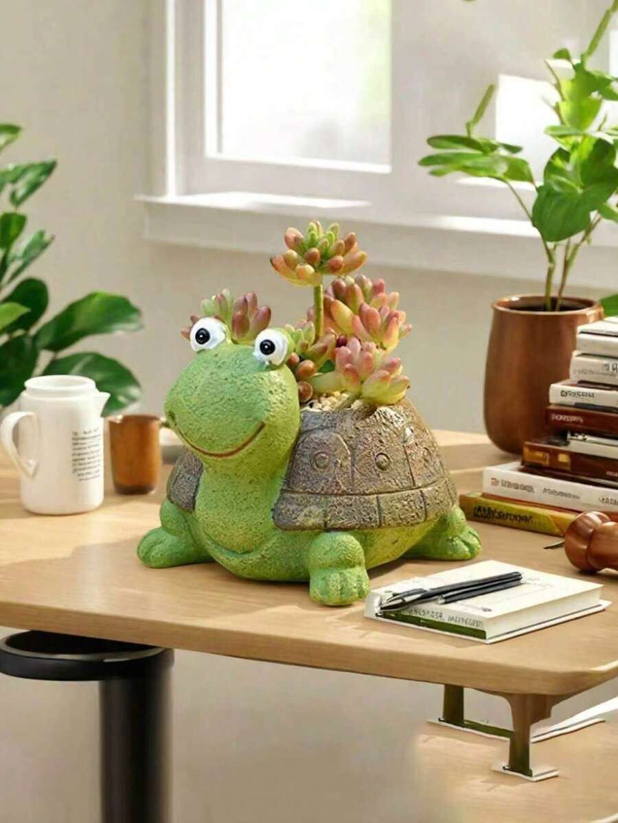 1pc Turtle Shaped Outdoor Garden Decor - Handmade Resin Planter, Mini Succulent Planter, Turtle Decor & Gift For Her, Small Succulent Planter, Suitable For Outdoor Water Garden, Perfect Gift For Outdoor Enthusiasts - Multiple Styles - View 1