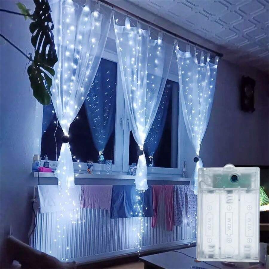 1pc Battery Powered LED Curtain Lights - Warm White & Pink, 4 Lighting Styles, 8 Modes, Satin Finish - Ideal For Wedding, Party, Christmas And Halloween Decoration