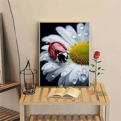 Bộ tranh đính kim cương 5D tự làm (1 chiếc) với tranh khảm kim cương tròn độc đáo bằng acrylic, thiết kế chủ đề bọ rùa và hoa cúc, thích hợp để trang trí tường, phòng khách, phòng ngủ, văn phòng, là món quà thủ công mỹ nghệ sáng tạo hoàn hảo cho kỳ nghỉ lễ, không khung.