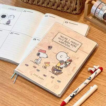 SNOOPY 1 本卡通计划日历书插图，彩色页面，学生笔记本，学校必备品，文具用品，学习用品，完美的派对礼物，粉丝节日礼物。