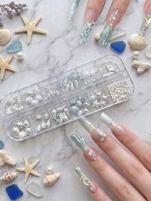 Bộ dụng cụ trang trí móng tay hình vỏ sò và sao biển 3D, 1 hộp, với lớp phủ ánh kim AB, phụ kiện làm móng DIY cho salon và tại nhà. - Nhiều màu - Xem 4