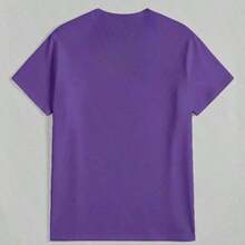 Women's Oversize Round Neck Short Sleeve Spring Summer Tee, Unisex Loose Fit Vintage Street Style Cotton Printed Top For Couples, 100% Cotton - 紫色 - 查看 2