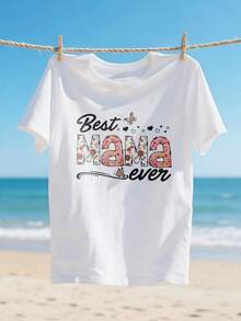 Mejor camiseta con estampado de mariposa floral bohemia de la mejor mamá de la historia, camiseta casual holgada de manga corta 100% algodón y escote redondo, conjuntos de verano para mujeres, conjuntos de playa para vacaciones primavera, tops de festival estético boho, camiseta versátil para primavera, verano y otoño - Blanco - Ver 3