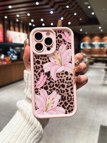 Cute Pink Lily Flower Leopard Print Fashion Phone Cases Matte Anti-Drop Phone Case Compatible With IPhone 11, 12, 13, 14, 15, 16, 13 Pro Max, 16 Plus, XR, 7, 8 Plus, 17 Pro Max, AIR Spring Gift - 1pc - View 3