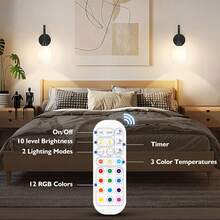 Juego de lámparas de pared inalámbricas recargables en color dorado/negro, lámpara de pared con pantalla de tela con 15 colores, luz de pared con batería, con control remoto y bombilla regulable, decoración de pared para dormitorio y sala de estar - 1 - Ver 7