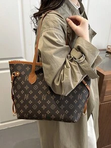 Bolso de mano grande de mujer, bolso de hombro para estudiantes/oficina y viajes - Café integral - Ver 6