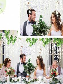 12/24pcs Artificial White Wisteria Flower Wreath, Made Of UV Resistant Plastic Vines And Real Green Leaves - Outdoor/Hanging Flower Wreath, Suitable For Weddings, Porch, Garden Decoration, Valentine's Day Decoration - White - View 4