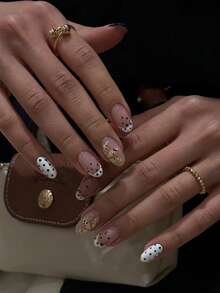 24 Peças de Unhas Postiças Ovais Curtas, Adesivos de Unhas Francesas com Estampa Floral Amarela e Poá, Material Acrílico, Inclui 1 Peça de Gel de Gelatina e 1 Peça Lixa de Unha, Arte de Unhas Floral Adequada para Mulheres e Meninas no Dia a Dia, Trabalho, Estudo e Festa - Multicolorido - Visão 9
