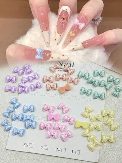 30 chiếc nơ trang trí móng tay màu Macaron, phụ kiện nơ trang trí móng tay nhiều màu sắc dễ thương.